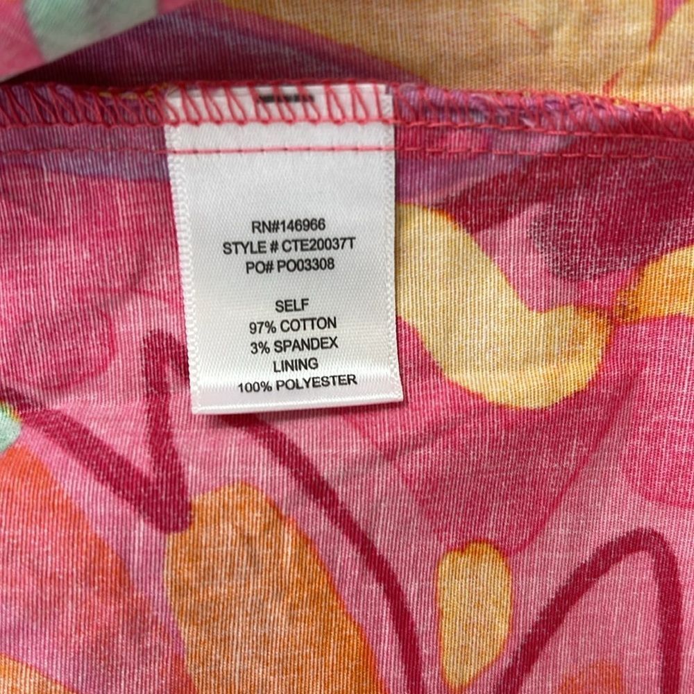 Crystal Sky Brush Pink Floral Tiered Puff Short Sleeve Cotton Midi Dress Size M - Picture 11 of 11